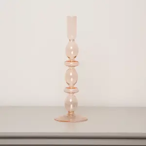 Melody Maison Tall Pale Pink Glass Candle Holder - 27cm