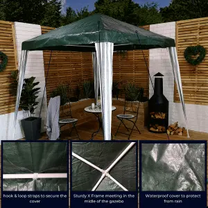 2.4m x 2.4m (8ft x 8ft) Outdoor Gazebo Party Tent Easy Construction in Green & White