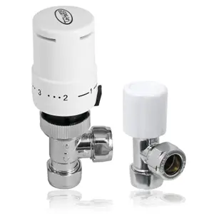 Tower TRV Thermostatic Radiator Valve White Angled Lockshield 10-15mm Head Set