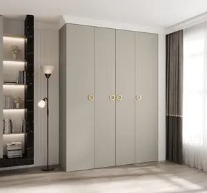 Elegant Cashmere Como I Hinged Door Wardrobe H2460mm W1800mm D500mm, Four Doors, Sixteen Shelves, Two Hanging Rails, Gold Handles