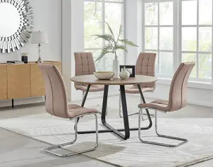 Furniturebox UK Santorini Brown Round Round Dining Table And 4 Cappuccino Murano Chairs