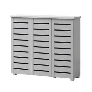 5 Tier Shoe Storage Cabinet 3 Door Cupboard Stand Rack Unit Grey