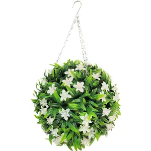 Best Artificial 28cm White Lily Hanging Basket Flower Topiary Ball - Suitable for Outdoor Use - Weather & Fade Resistant