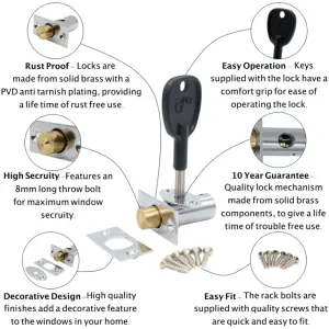 AFIT White Concealed Window Security Rack Bolts - Pack of 2 + 2 Keys