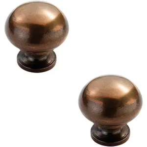 2x Mushroom Cupboard Door Knob 30mm Diameter Solid Bronze Cabinet Handle