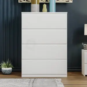 Vida Designs Denver White 4 Drawer Chest (H)960mm (W)700mm (D)400mm