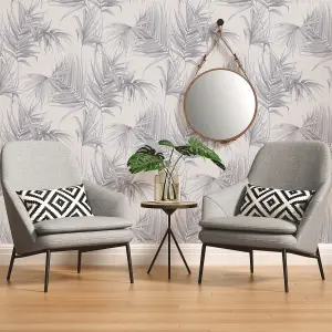 Galerie Escape Light Grey, Dark Grey Palm Leaves Smooth Wallpaper