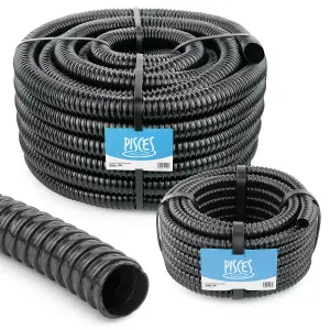 Pisces 25 Metres Of 40mm Corrugated Flexible Black Pond Hose Pipe