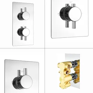 ENKI Venice Chrome Round 2-Outlet Solid Brass Thermostatic Twin Shower Valve TSV075