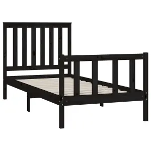 Berkfield Bed Frame with Headboard Black 90x200 cm Solid Wood Pine