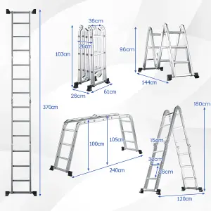 Costway 7-in-1 Folding Aluminum Ladder Multi-Purpose Extension Ladder Anti-Skid Pedal