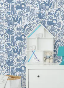 NuWallpaper NUS4850 Sweet Safari Blue Peel & Stick Wallpaper, Blue