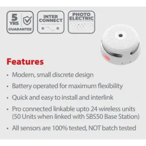 X-Sense Pro Smart Smoke Alarm - Wireless & Interconnectable with 5 Year Replaceable Battery: Single Pack