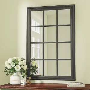 12 Pane Black Large Rectangular Black Wall Framed Mirror W 1200mm x H 800mm