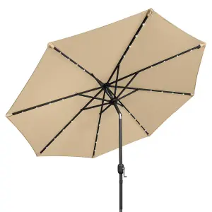 GardenKraft 14099 2.7m Beige Outdoor Garden Parasol with 32 Solar LED Lights