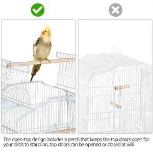 Yaheetech White Open Top Metal Bird Cage Large Rolling Parrot Cage w/ Slide-out Tray