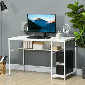 HOMCOM Home Office Computer Writing Desk Study Workstation w/ Storage, White