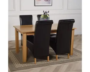 Oslo 150 x 90 cm Medium Oak Dining Table and 4 Chairs Dining Set with Montana Black Leather Chairs