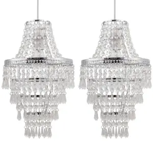 First Choice Lighting Set of 2 Chrome Tiered Chandelier Style Light Shades