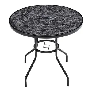 Round Table Tempered Glass Patio Table with an Umbrella Hole For Garden Backyard 80cm Dia