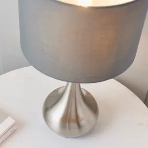 Anson Lighting Leahurst Table light finished in Satin nickel plate and grey fabric