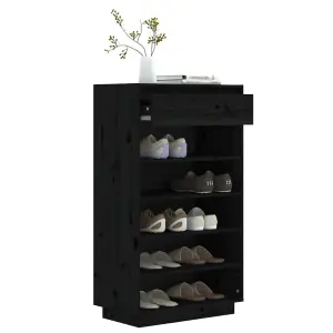 Shoe Cabinet Black 60x34x105 cm Solid Wood Pine