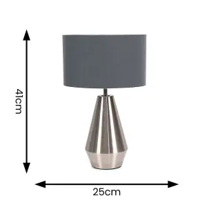 ValueLights Jax Silver Metal Touch Dimmer Table Lamp with Charcoal Grey Drum Shade