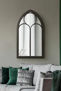 MirrorOutlet The Somerley Black Metal Chapel Arched Decorative Wall or Leaner Mirror 111CM X 61CM