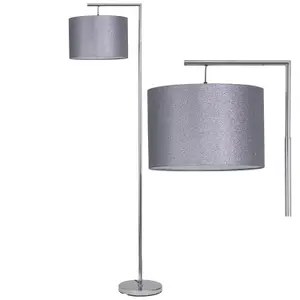 First Choice Lighting Chrome Angled Floor Lamp with Grey Glitter Shade