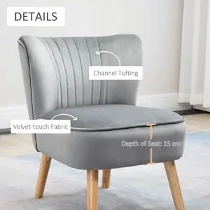 HOMCOM Velvet-Feel Accent Chair w/ Ottoman Tub Seat Padding Wood Legs Light Grey