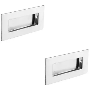 2 PACK - Recessed Sliding Door Flush Pull 102mm x 51mm 12mm Depth Bright Stainless Steel