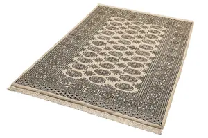 Beige Handmade Traditional Wool Bordered Floral Bedroom & Living Room Rug -170cm x 240cm