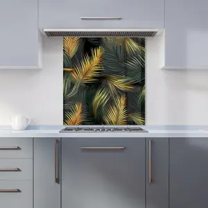 Golden Palm Leaves Premium Glass Kitchen Splashback W700mm x H750mm