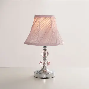 ValueLights Jaigier Pair of Modern Polished Chrome Touch Table Lamps with Pink Pleated Shades