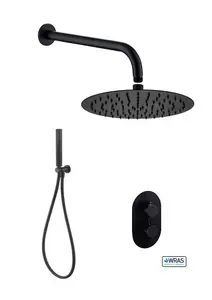 Aquarius RainLux Round Matt Black 2 Outlet Shower Bundle