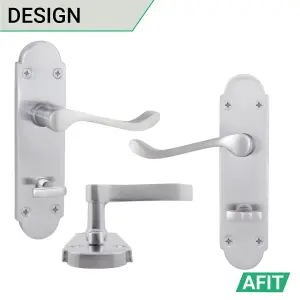 AFIT Satin Chrome Bathroom Door Handle Set - Victorian Scroll Shaped - 2 Pairs of Internal Door Handles, Hinges 76mm & Locks 64mm