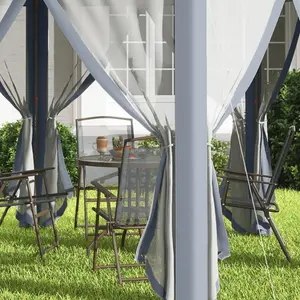 Outsunny 4x4m Hexagon Gazebo w/ Metal Frame Mesh Curtains Outdoor Garden, Grey