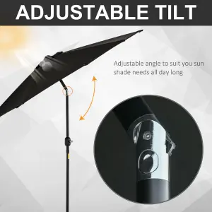 Outsunny Patio Umbrella Parasol Sun Shade Garden Aluminium Black 2.7M