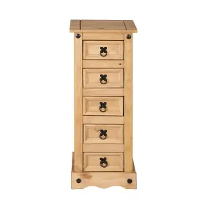 Corona Narrow 5 Drawer Chest of Drawers Tallboy Mexican Solid Pine