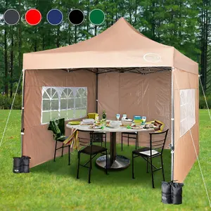 MCC Direct Maximus 3x3 Heavy Duty Pop up Beige Gazebo With Sides