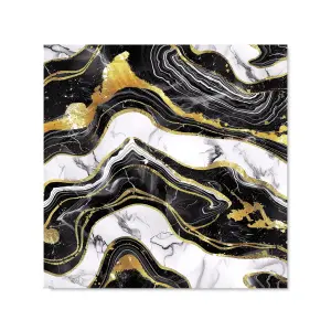 Black And Gold Marble Effect Premium Glass Kitchen Splashback W900mm x H650mm