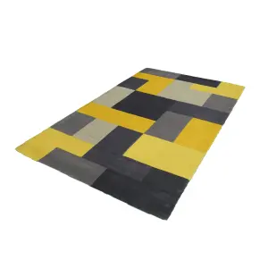 Lexus Grey & Yellow Block Medium Rug, (L)170cm x (W)120cm