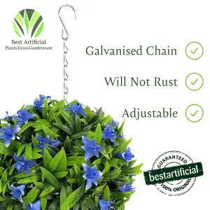 Best Artificial 23cm Blue Lily Hanging Basket Flower Topiary Ball - Suitable for Outdoor Use - Weather & Fade Resistant