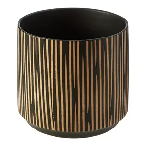 Interiors by Premier Large Black & Cream Ceramic Planter for Home, Handcrafted Modern Tall Cylindrical Planter In Black and Cream