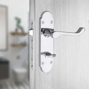 Epsom Style Bathroom Door Handle 170mm X 40mm Polished Chrome with Bathroom Mortise Lock Set -