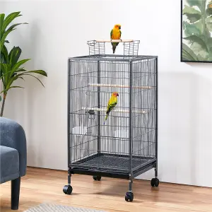 Yaheetech Black Open-Top Bird Cage with Rolling Stand