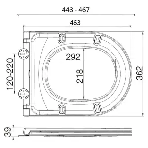 Euroshowers Long D SLIM Toilet Seat 470mm