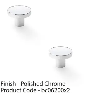 2 PACK - Slim Round Door Knob - Polished Chrome 38mm Modern Cupboard Cabinet Pull Handle