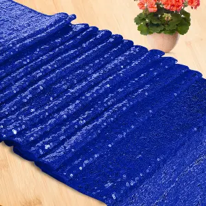 Neel Blue 11x108 Inch Shimmer Sequin Table Runner Glitter Fabric, Royal Blue