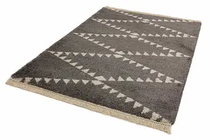 Charcoal Geometric Shaggy Kilim Luxurious Modern Moroccan Rug For Dining Room Bedroom & Living Room-120cm X 170cm